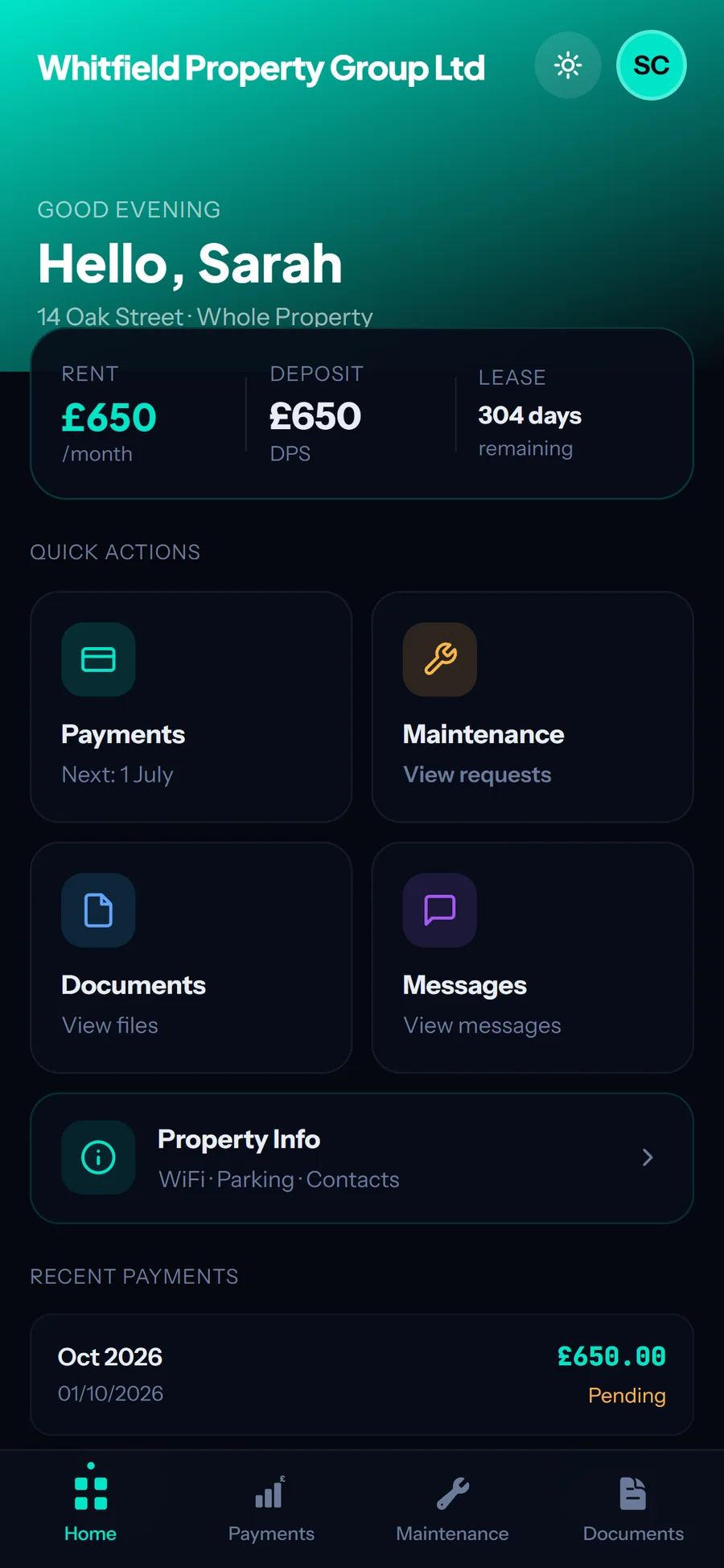 The ZuroProp tenant portal on a phone